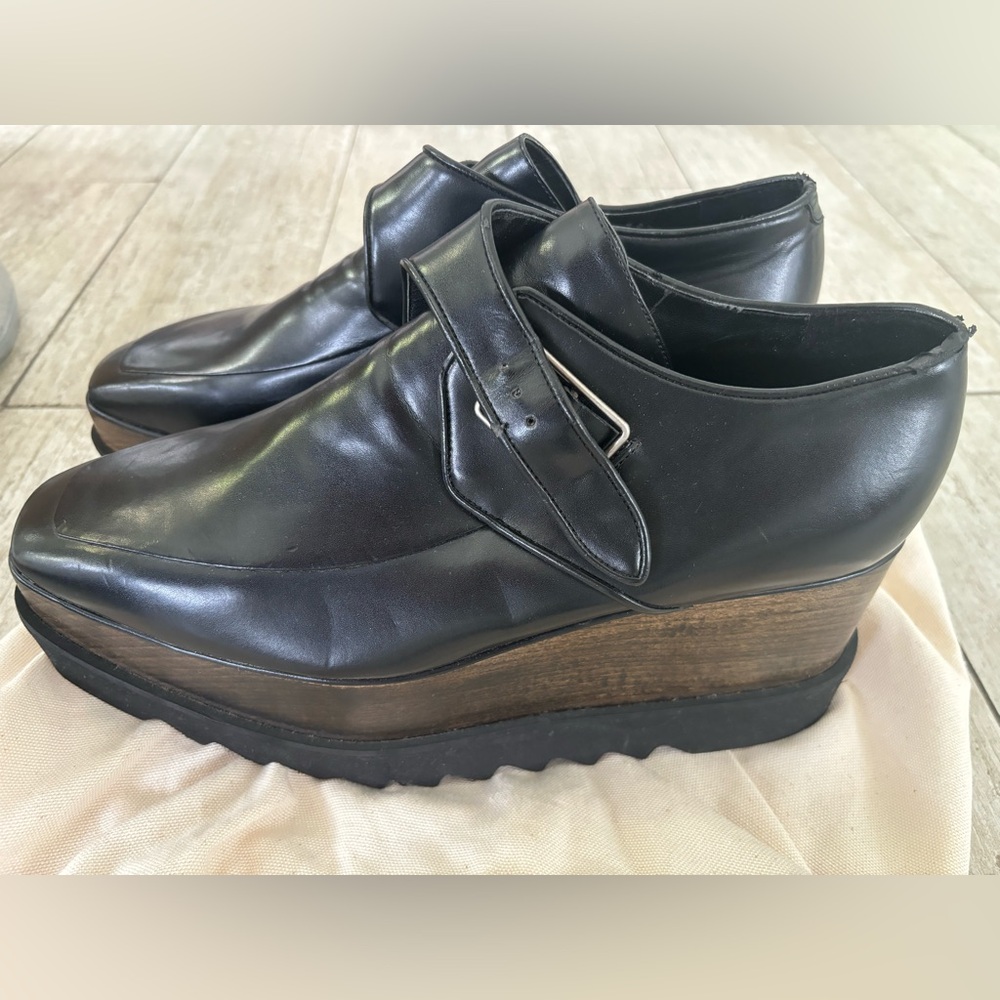 Stella McCartney Black Buckle Strap Wedge Size 9.5